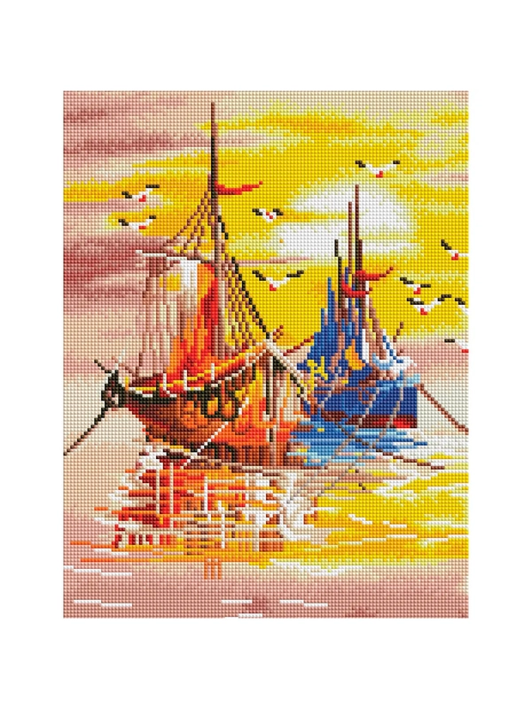 Алмазная мозаика Три совы "Закат на море", холст на деревянном подрамнике, 30х40 см