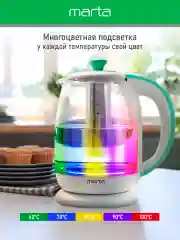 Бирюзовый чайник электрический MARTA MT-4622 стеклянный/электрочайник со съемным заварочным фильтром
