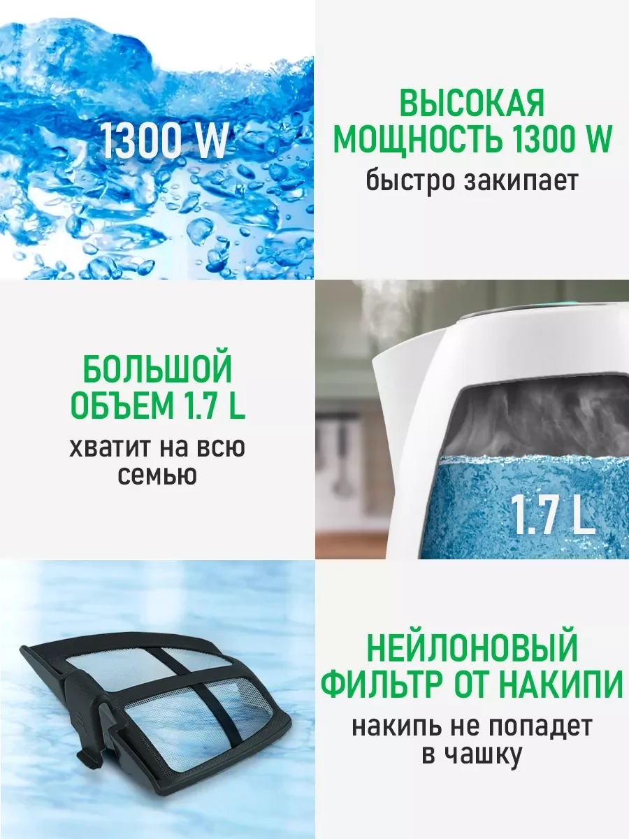 Белый электрический чайник MARTA MT-4638 / 2200W/ Объем-1,7л/ белый,ментол
