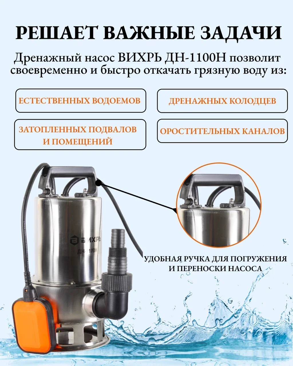 Дренажный насос ДН-1100Н Вихрь