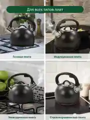 Черный чайник со свистком MARTA MT-3089 2 л/ нержавеющая сталь, черный матовый
