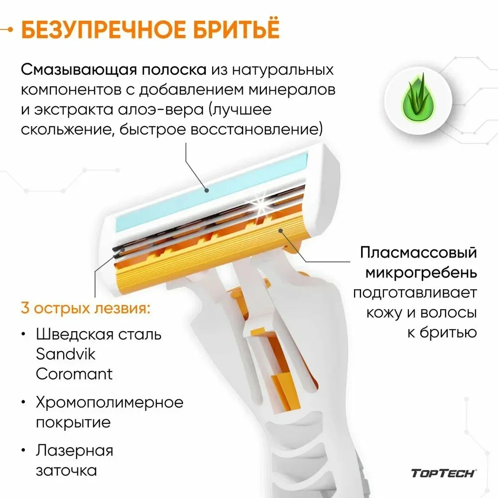 Станок для бритья с 31 сменным катриджем и плавающей головкой TopTech3Basic бритва мужская