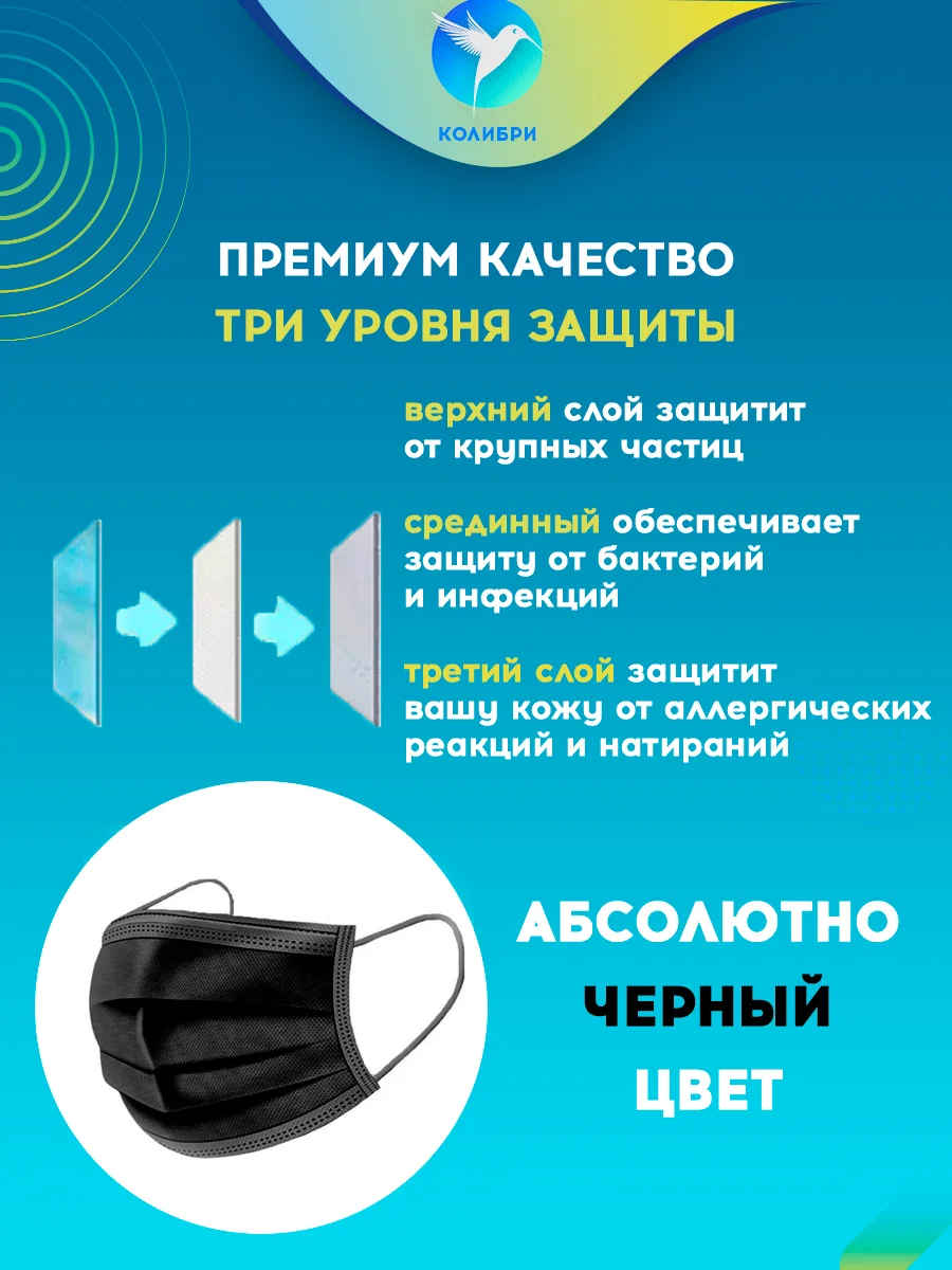 Черный маска одноразовая медицинская защитная черная белая для лица трехслойная 50 шт