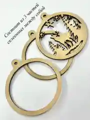 Бежевый ёлочные игрушки, набор 3 штуки, многослойные деревянные