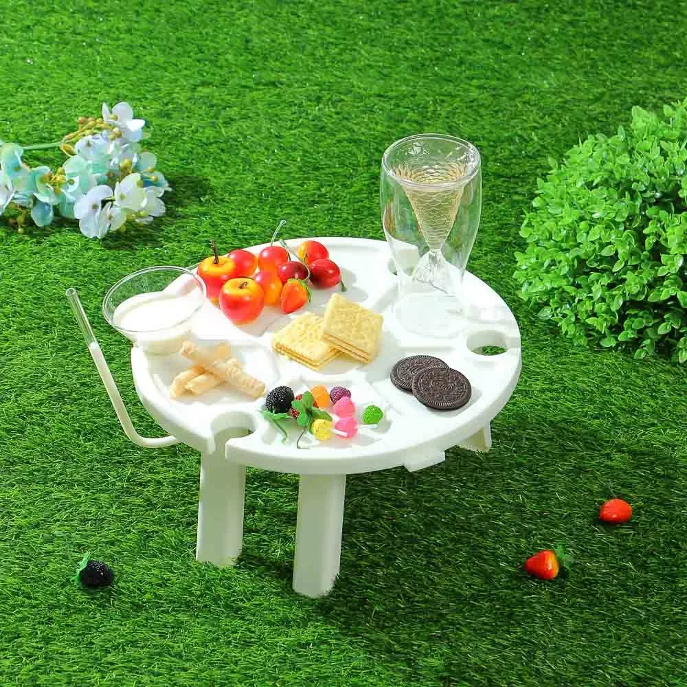 Белый столик винный, пластиковый, поднос, менажница, 30*30*14 см, раскладной, сервировочный
