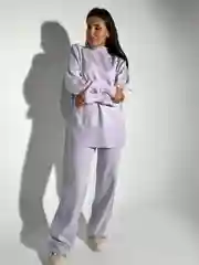 Лавандовый костюм женский, теплый, вязаный