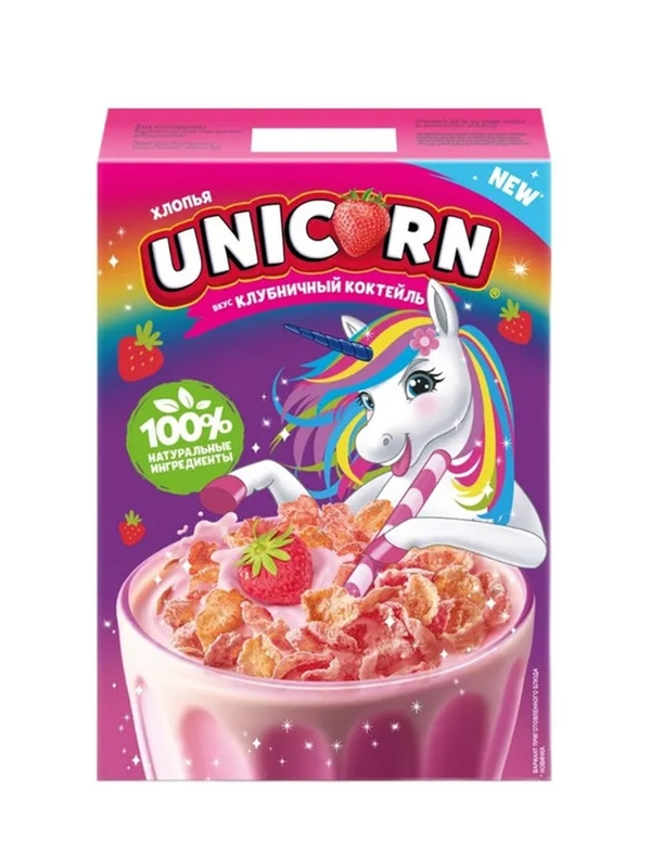 Хлопья кукурузные UNICORN Клубниный коктель, 220 г