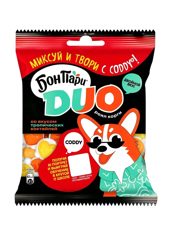 Мармелад жевательный Бон Пари DUO Корги, со вкусом тропических фруктов, 100 г