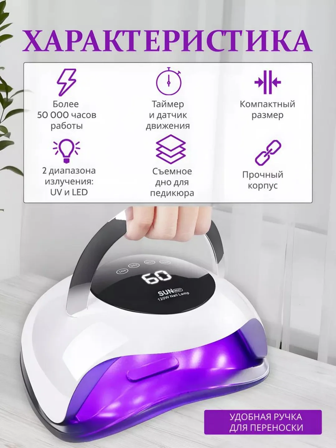 Лампа для маникюра и педикюра Sun BQ5T, лампа для сушки ногтей, UV/LED лампа, 120W