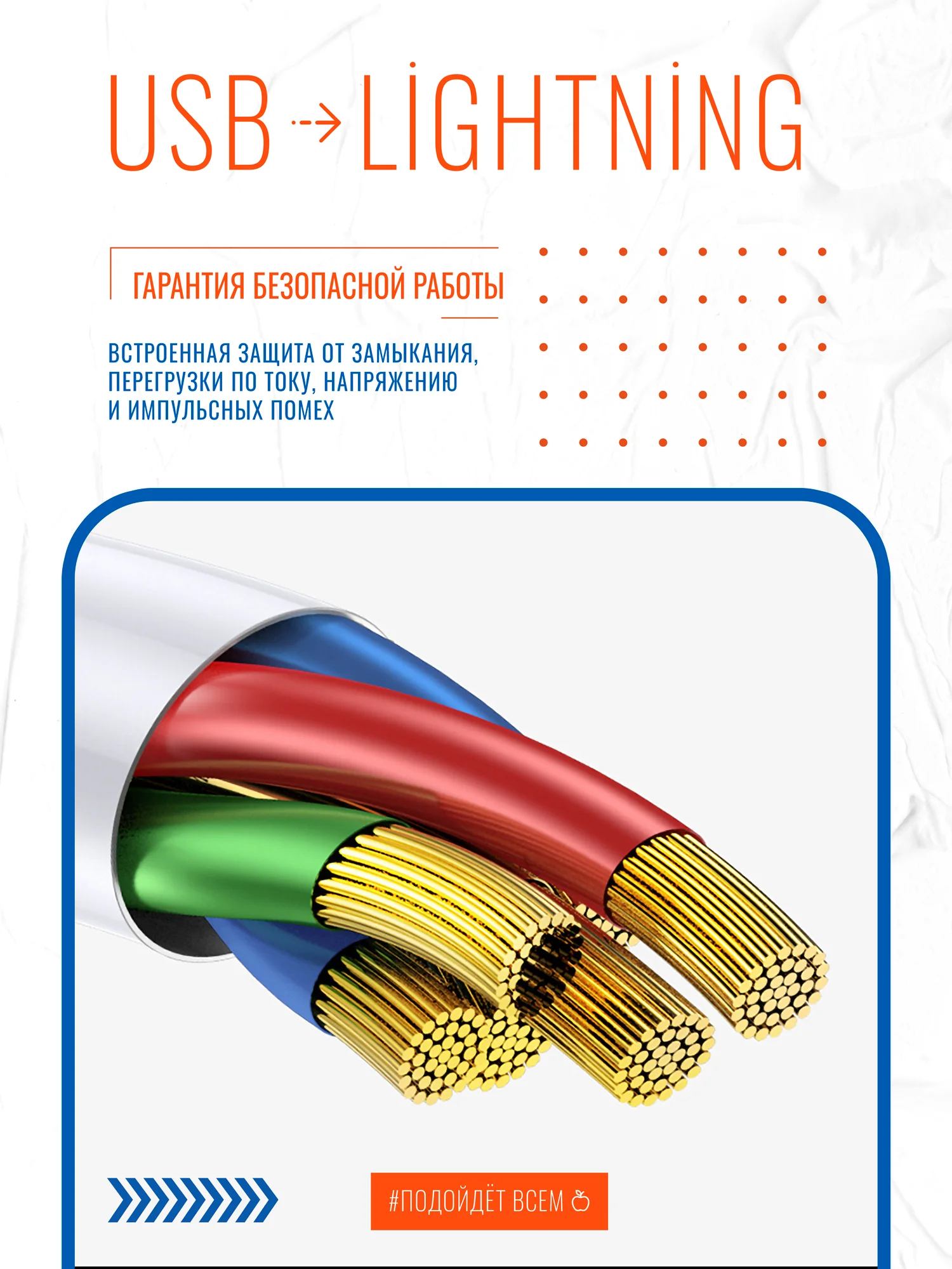 Кабель USB на Lightning "GFPower 01L", 1 м, 2.4 A, белый ПВХ, Apple iPhone 8-pin