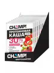 Каша Леовит Champ Клубничная, протеиновая, льняная, с коэнзимом Q10, 10 пакетов по 40 г