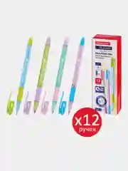 Ручки шариковые синие Brauberg Pastel, 881015, набор 12 штук тонкие для школы, 0,35 мм