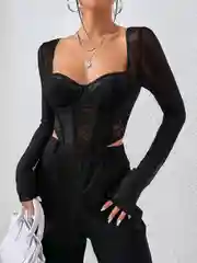 Черный топ корсет с длинными рукавами, вечерний
