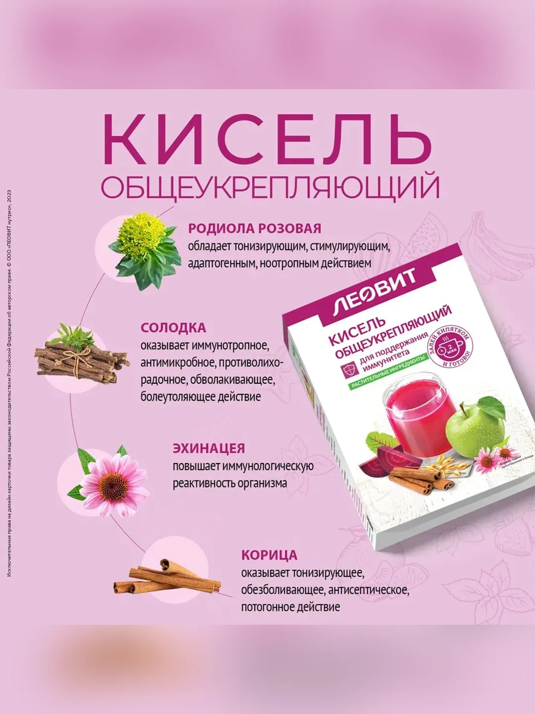 Кисель Общеукрепляющий Леовит, 20 пакетов по 20 г