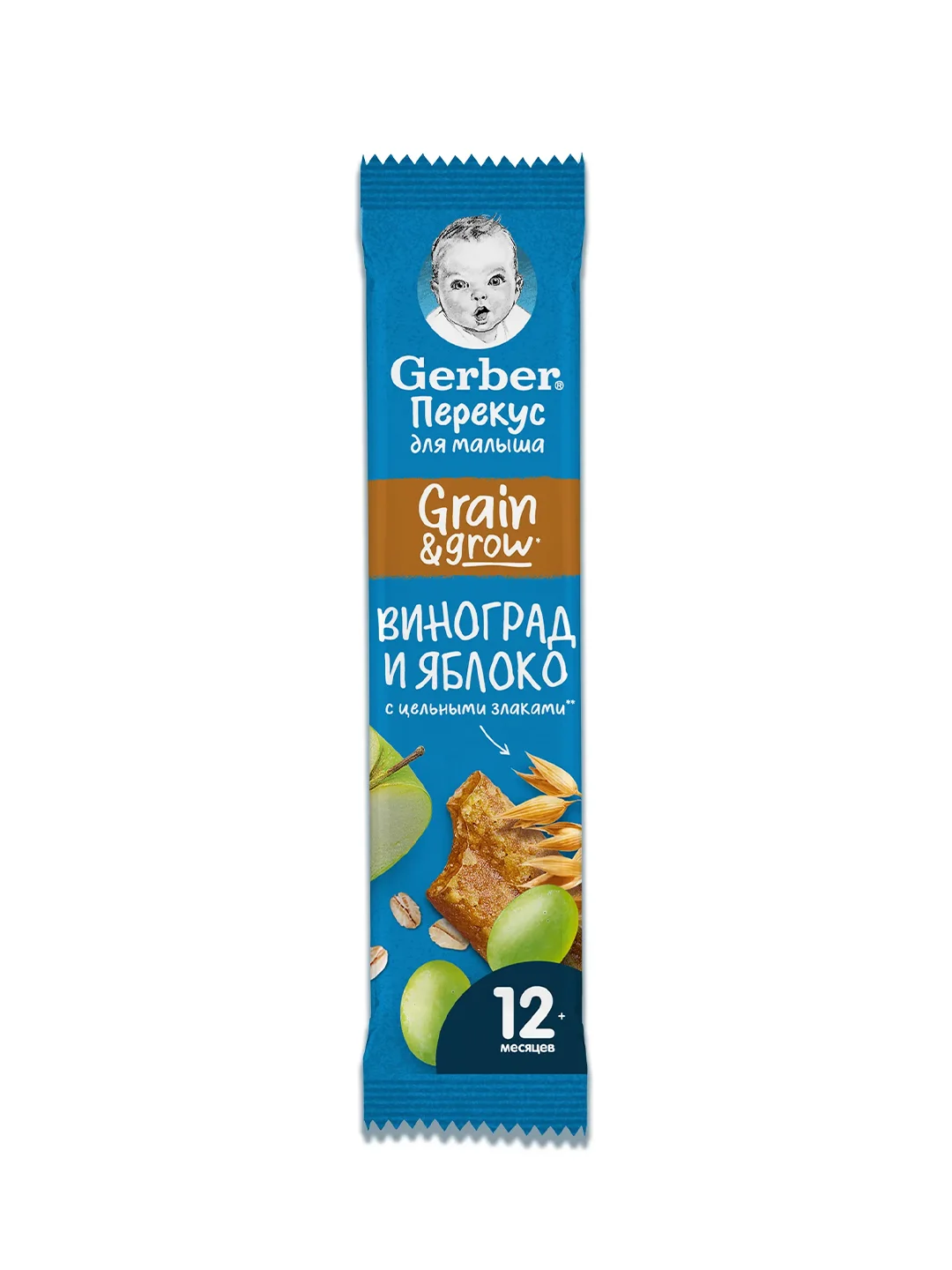 Батончик злаковый GERBER, яблоко-виноград, 25 г
