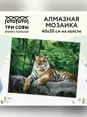 Алмазная мозаика Три совы "Тигр в джунглях", холст, 40х50 см