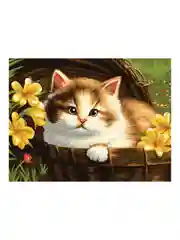 Картина по номерам на холсте Три совы "Котенок в корзине", с красками и кистями, 30х40 см