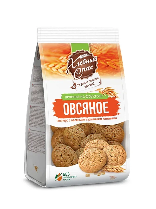 Печенье Хлебный Спас Овсяное "Чипперс" на фруктозе, 300 г