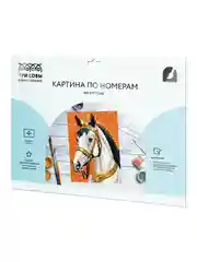 Картина по номерам на картоне Три совы "Белый скакун", с красками и кистями, 30х40 см