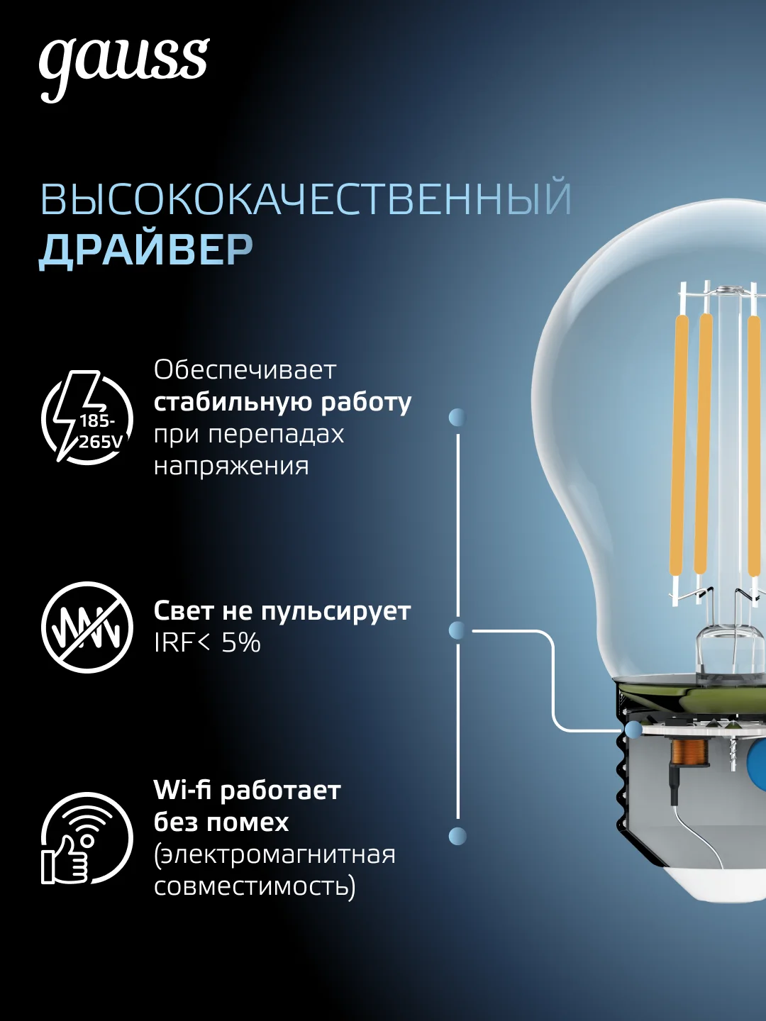 Лампочка светодиодная E27 Груша 12W нейтральный свет 4100К УПАКОВКА 10 шт. Gauss Filament