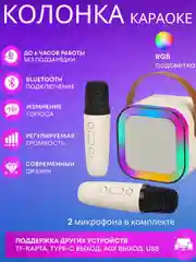 Бежевый портативная колонка караоке с 2-мя микрофонами и подсветкой, блютуз. Детская колонка