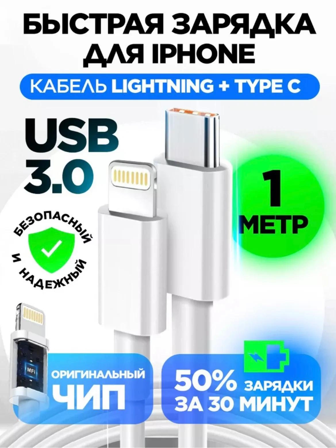 Зарядный кабель для iPhone 1 и 2 м