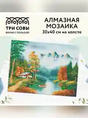Алмазная мозаика Три совы "Осень в горах", холст, 30х40 см