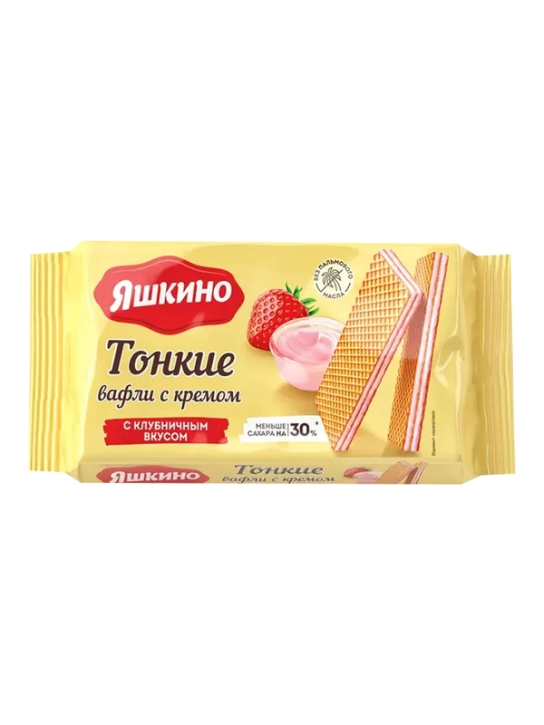 Вафли тонкие с кремом Яшкино, с клубничным вкусом, 144 г