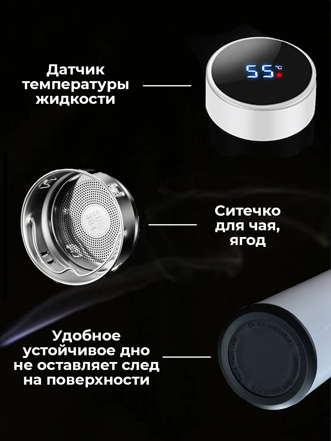 Термос с датчиком температуры мужской и женский для напитков: кофе, чай, 500 мл, подарок