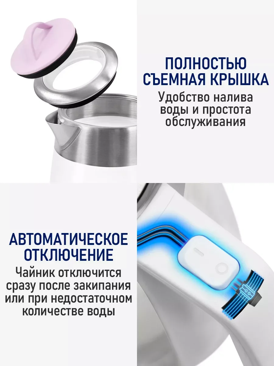Белый электрический чайник STINGRAY ST-KT3006A белый/розовый