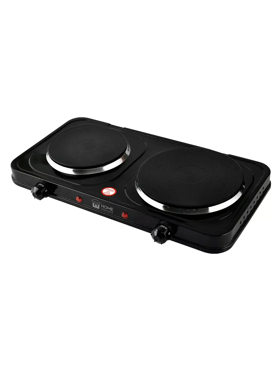 Серый металлик плитка электрическая настольная HOME ELEMENT HE-HP721A, 2 конфорки - чугун, d15/18, черный