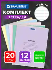 Тетрадь школьная для учебы в линию Brauberg "Классика New", 12 листов, набор 20 штук