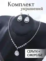Серебряный комплект украшений: серьги и колье из страз