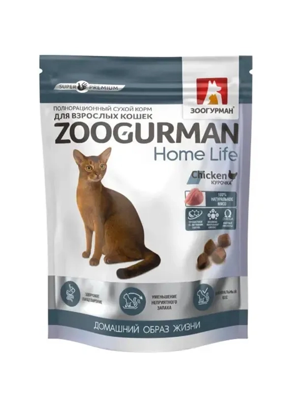 Полнорационный сухой корм для кошек Zoogurman Home Life, Курочка 350 г