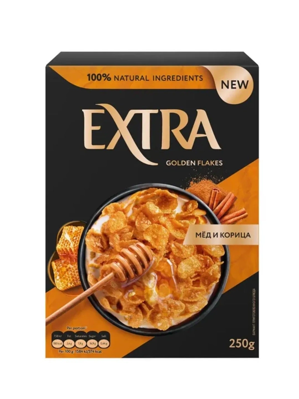 Хлопья кукурузные EXTRA, с медом и корицей, 250 г
