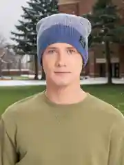 Синий вязаная мужская шапка с флисом