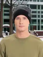 Серый вязаная мужская шапка с флисом