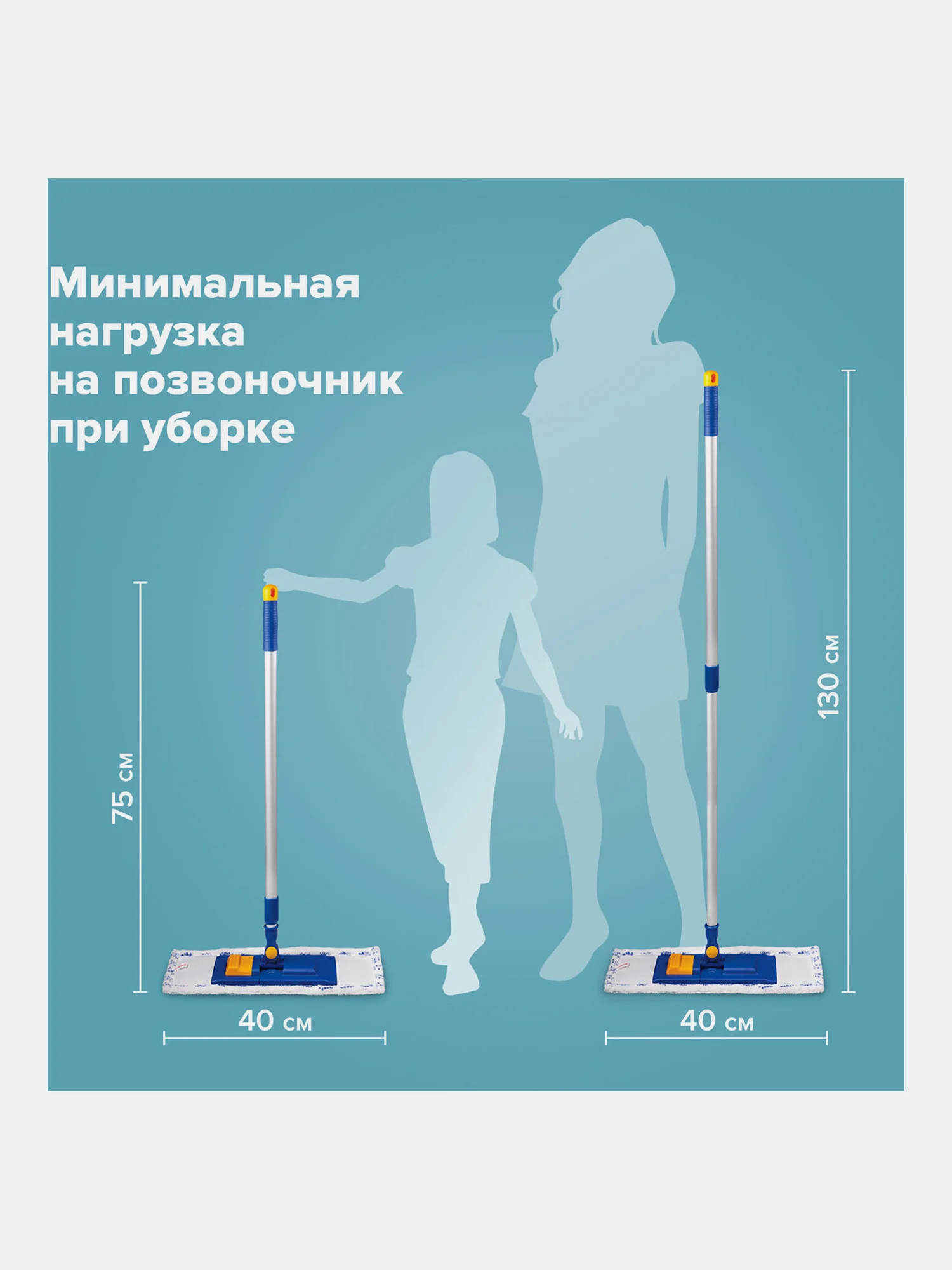 Швабра с флаундером 40см, алюминиевый телескоп., 130см, микрофибра/абразив ЛАЙМА 880303