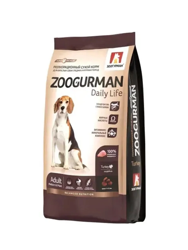 Сухой корм для собак средних и крупных пород Zoogurman Daily Life, Индейка, 2,2 кг
