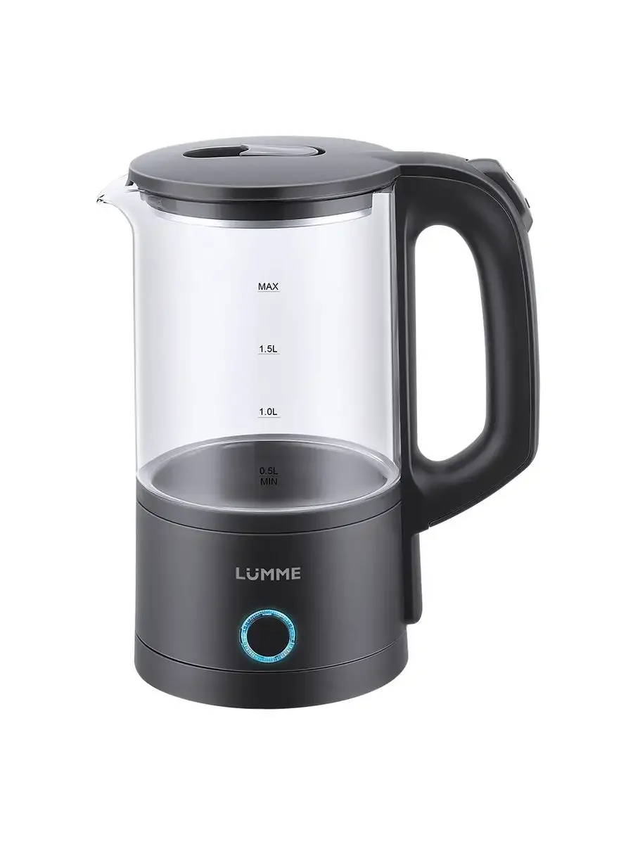 Черный чайник электрический стеклянный LUMME LU-4105 /1800W/ 1,8л/ черный жемчуг