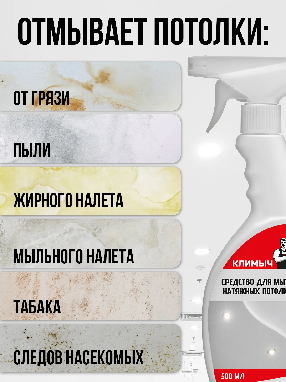 Моющее средство для мытья натяжных потолков всех типов - матовых, глянцевых