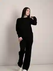 Черный костюм женский, трикотажный, брючный, оверсайз