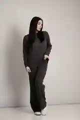Серый костюм женский, трикотажный, брючный, оверсайз