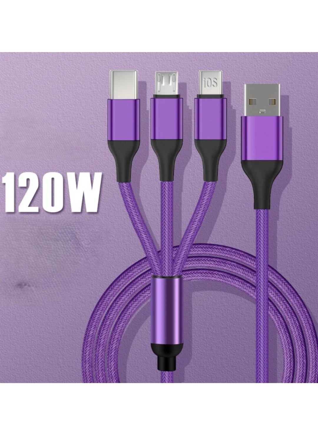 Лавандовый зарядный провод 3 в 1 на iPhone, Micro USB, Type C, 2 метра