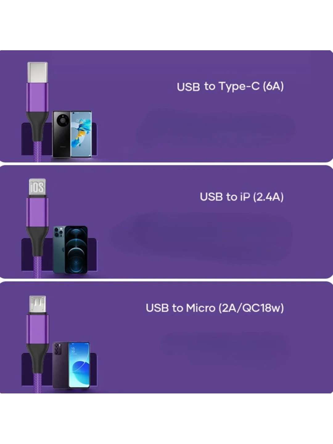 Зарядный провод 3 в 1 на iPhone, Micro USB, Type C, 2 метра