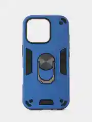 Синий чехол противоударный iPhone 16 PRO (Айфон 16 ПРО), с металлической подставкой кольцом