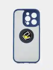 Синий чехол iPhone 16/15/14/13/12/11/Pro/Max/Plus, с металлической подставкой кольцом