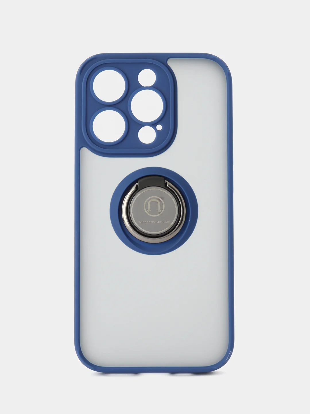 Синий чехол iPhone 16/15/14/13/12/11/Pro/Max/Plus, с металлической подставкой кольцом