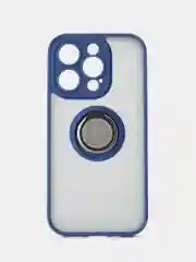 Синий чехол iPhone 16/15/14/13/12/11/Pro/Max/Plus, с металлической подставкой кольцом