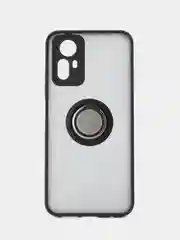Черный чехол противоударный Xiaomi Redmi Note 12S 4G, с металлической подставкой кольцом
